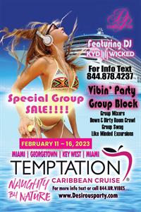 Sat, Feb 11, 2023 Temptation Caribbean Cruise 2023- Special Party Group Cabin Block at Temptation Caribbean Cruises Public Venue  