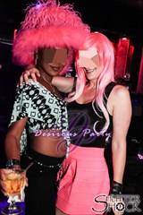 Pretty in pink on two lovely ladies at the pre halloween fashion show after party. 
