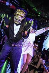 Frankenstein and his erotic female date at the Halloween Erotica Ball in Houston. 
