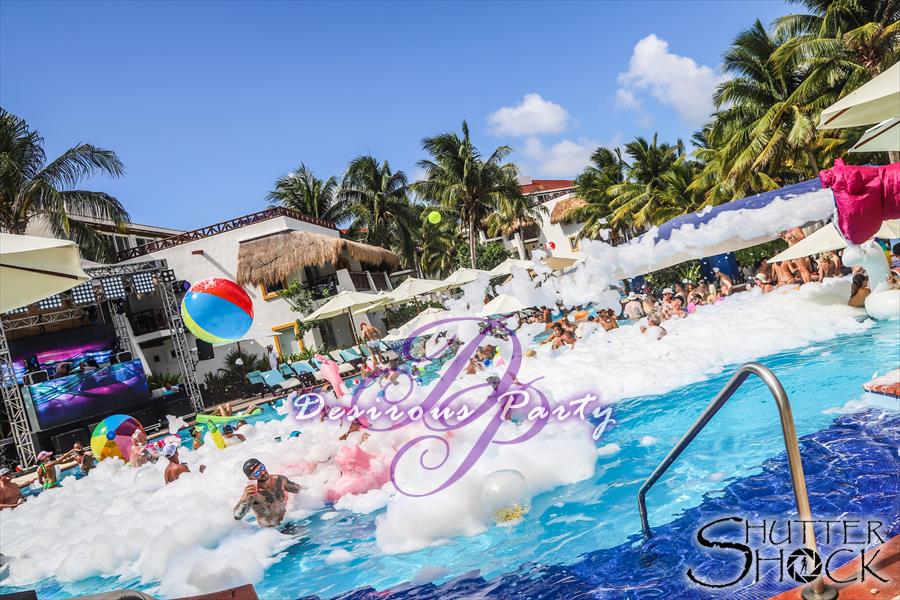 Daytime foam pool party at dirty vibes music fest in Mexico.